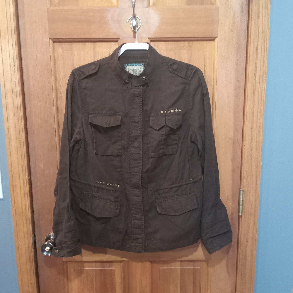 Ruffhewn linen cotton blend brown button up jacket size M
